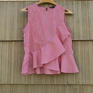 Shein Red & white checked sleeveless top small